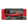 A red remote-controlled Ferrari 296 GTS car is displayed in its packaging. Produktbild-Vorschau