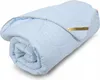 A light blue comforter and two pillows are rolled up and presented against a white background. Podgląd zdjęcia produktu