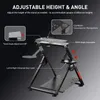 A gaming wheel stand with adjustable height and angle, featuring a cup holder and gear lever mount. Produktbild-Vorschau