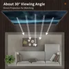 A top-down view of a living room setup showing a projection screen with an aurora borealis image, with arrows indicating a viewing angle from a sofa. Náhled obrázku produktu