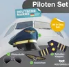 A pilot costume set displayed against the backdrop of an airplane cockpit. Anteprima dell’immagine prodotto