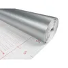 A roll of silver brushed metallic self-adhesive foil is partially unrolled, showing grid lines and text on the backing paper. Produktbild-Vorschau