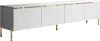 A white TV cabinet with gold trim and legs on a white background. Náhled obrázku produktu