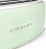 A close-up shot of a green toaster with the brand name 'SWEISS' embossed on it. Voir les images du produit