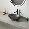 Ceramiczna umywalka owalna nablatowa czarna z żyłkami Podgląd zdjęcia produktu 5