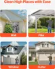 A collage of four images showing a pressure washer extension wand being used to clean different parts of a house. Produktbild-Vorschau