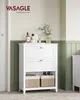 A white bathroom cabinet with two drawers and two baskets on the bottom shelf, placed in a room with green paneled walls. Náhľad obrázku produktu