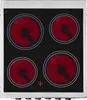 A top-down view of a black electric stove top with four red heating elements, set in a silver metal frame. Produktbild-Vorschau