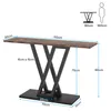 A diagram showing the dimensions of a console table, with a small illustration of a person for scale. Podgląd zdjęcia produktu
