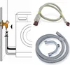 A collage showing an illustration of a washing machine connection and two different types of hoses. Produktbild-Vorschau