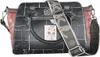 A black handbag with red accents and a decorative strap is shown against a white background. Produktbild-Vorschau