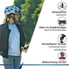 A woman wearing a helmet and jacket is shown from the side, with text and icons describing features of an e-bike. Anteprima dell’immagine prodotto