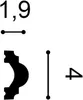 A graphic showing a number, a line segment with two dots, a decorative molding profile, a vertical line segment with two dots, and a number 4. Náhľad obrázku produktu