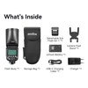 A diagram showing the contents of a camera flash kit. Produktbild-Vorschau