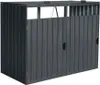 A dark gray metal trash can enclosure with double doors. Podgląd zdjęcia produktu