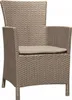 A single brown wicker chair with a beige cushion, isolated on a white background. Produktbild-Vorschau