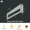A diagram of a shelf bracket with dimensions and feature icons below. Podgląd zdjęcia produktu