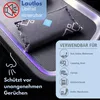 A desiccant pouch is placed on a car's center console, with text overlays highlighting its features and uses. Produktbild-Vorschau