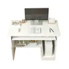 A white computer desk with a monitor, books, and a calendar. Produktbild-Vorschau