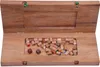 An open wooden box containing dice and small wooden pieces with colored tops. Náhľad obrázku produktu
