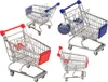Four mini metal shopping carts with blue and red accents are displayed against a white background. Produktbild-Vorschau
