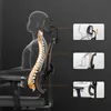 A diagram illustrating the ergonomic features of an office chair, showing spinal support and adjustable headrest. Produktbild-Vorschau