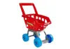 A red toy shopping cart with blue wheels is shown against a white background. Produktbild-Vorschau