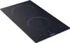 A black induction hob with two cooking zones, shown from a slightly elevated angle against a white background. Voir les images du produit