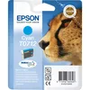 The image shows the packaging of an Epson T0712 cyan ink cartridge, featuring a close-up of a cheetah's face. Produktbild-Vorschau
