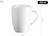 A white ceramic mug with dimensions and volume indicated. Produktbild-Vorschau