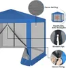 Close-up view of a blue gazebo with mesh walls, highlighting its features. Produktbild-Vorschau