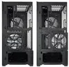 Two computer cases are shown from the back, highlighting their internal fan and ventilation structures. Náhled obrázku produktu