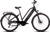A black electric trekking bike is shown against a white background. Produktbild-Vorschau