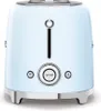 A light blue Smeg toaster with chrome accents is shown from the front against a white background. Náhled obrázku produktu