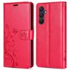 A red flip case for a smartphone, shown open and closed. Produktbild-Vorschau