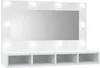 A white vanity mirror with LED lights and storage shelves. Náhľad obrázku produktu