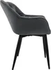 A side view of a single gray velvet dining chair with black legs against a white background. Produktbild-Vorschau