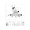 A technical diagram of a pressure reducing valve with a table of specifications. Anteprima dell’immagine prodotto