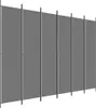 A grey fabric room divider with metal poles. Voir les images du produit