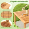 A wooden garden table with close-up views of its features, set against a grassy background. Anteprima dell’immagine prodotto