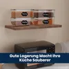 Kitchen shelf with storage containers and a microwave below. Produktbild-Vorschau