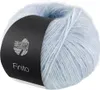 A ball of light blue yarn with a black label. Produktbild-Vorschau