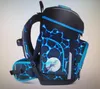 A black and blue backpack with a blue pattern and a circular graphic on the front. Voir les images du produit