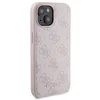 A pink iPhone case with a repeating Guess logo pattern and a gold Guess logo at the bottom. Podgląd zdjęcia produktu