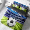A bedding set with a football stadium design is laid out on a bed. Produktbild-Vorschau