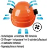 An orange safety helmet with blue arrows indicating airflow and a fan icon. Produktbild-Vorschau