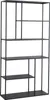 A tall, black metal shelving unit with multiple compartments. Anteprima dell’immagine prodotto