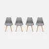 Four gray chairs with wooden legs are arranged in a row against a white background. Produktbild-Vorschau