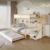 A child's bedroom with a bunk bed, pull-out bed, and storage stairs. Produktbild-Vorschau