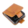 A brown leather flip case for a smartphone, shown from a slightly elevated angle against a white background. Produktbild-Vorschau